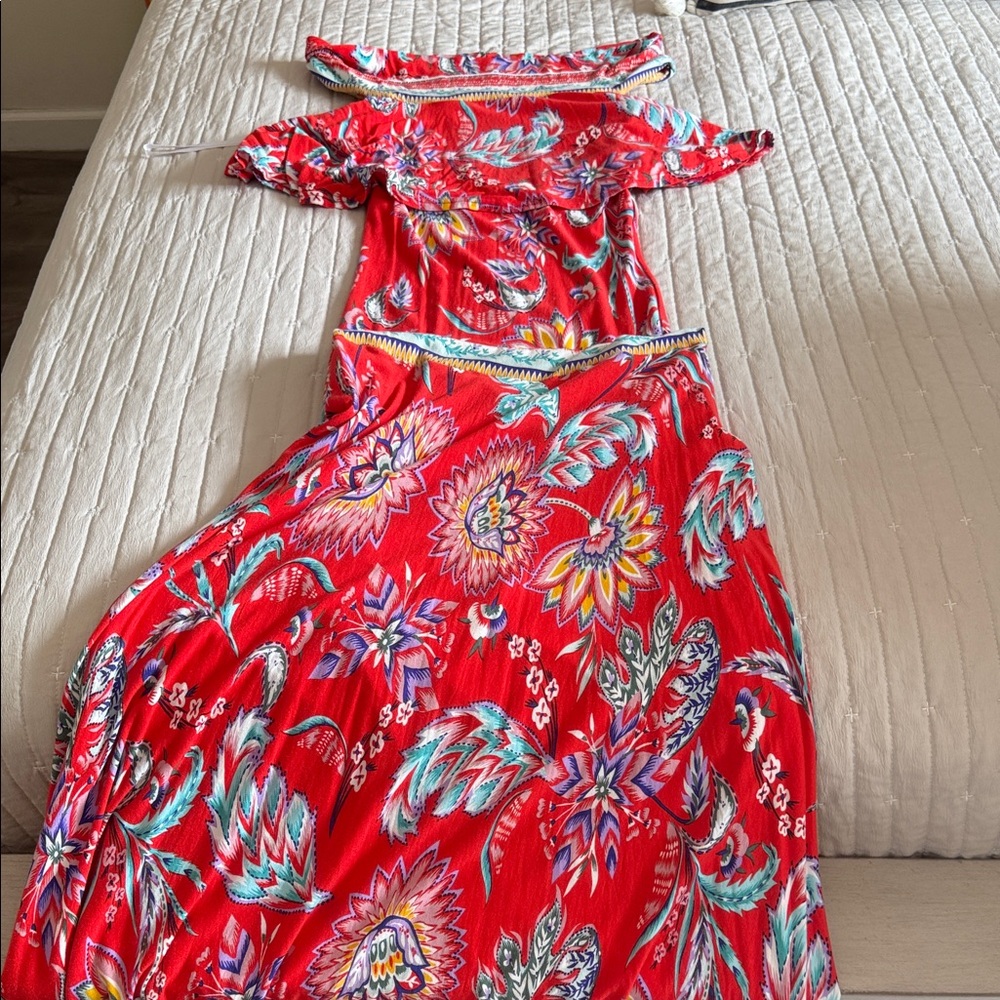 Floral Red Maxi Skirt